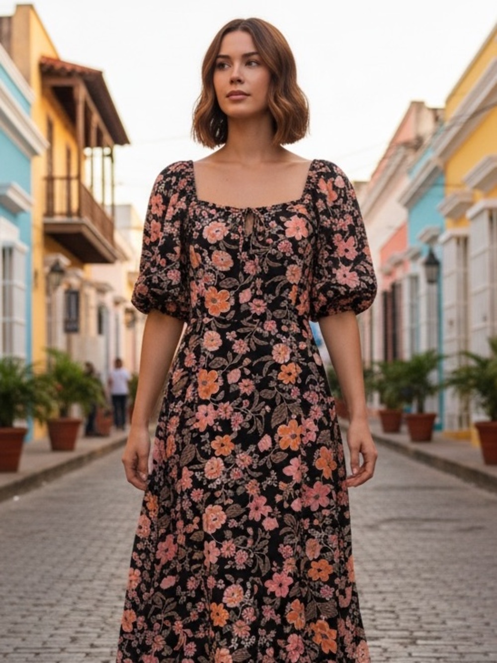 Old Navy Floral Puff Sleeve Dress s